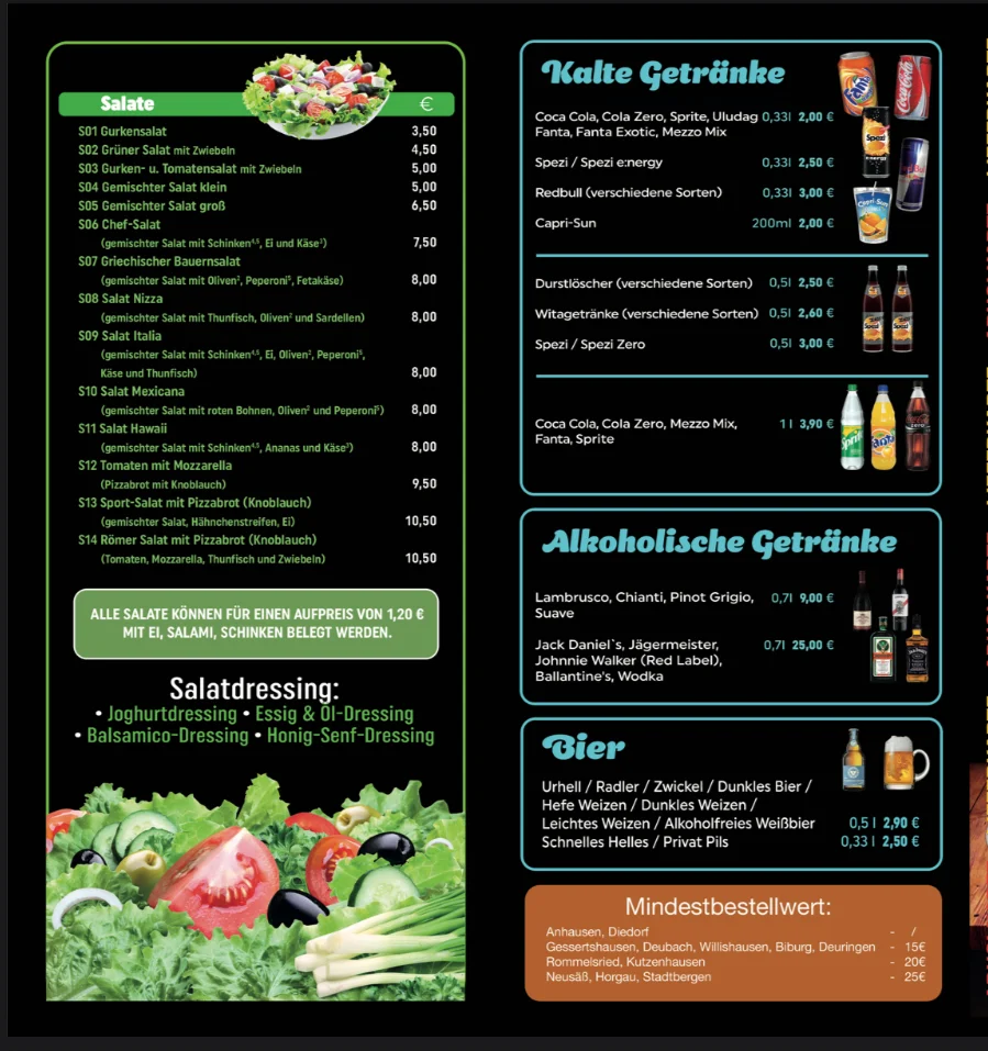 Speisekarte, Majid’s Pizza Anhausen