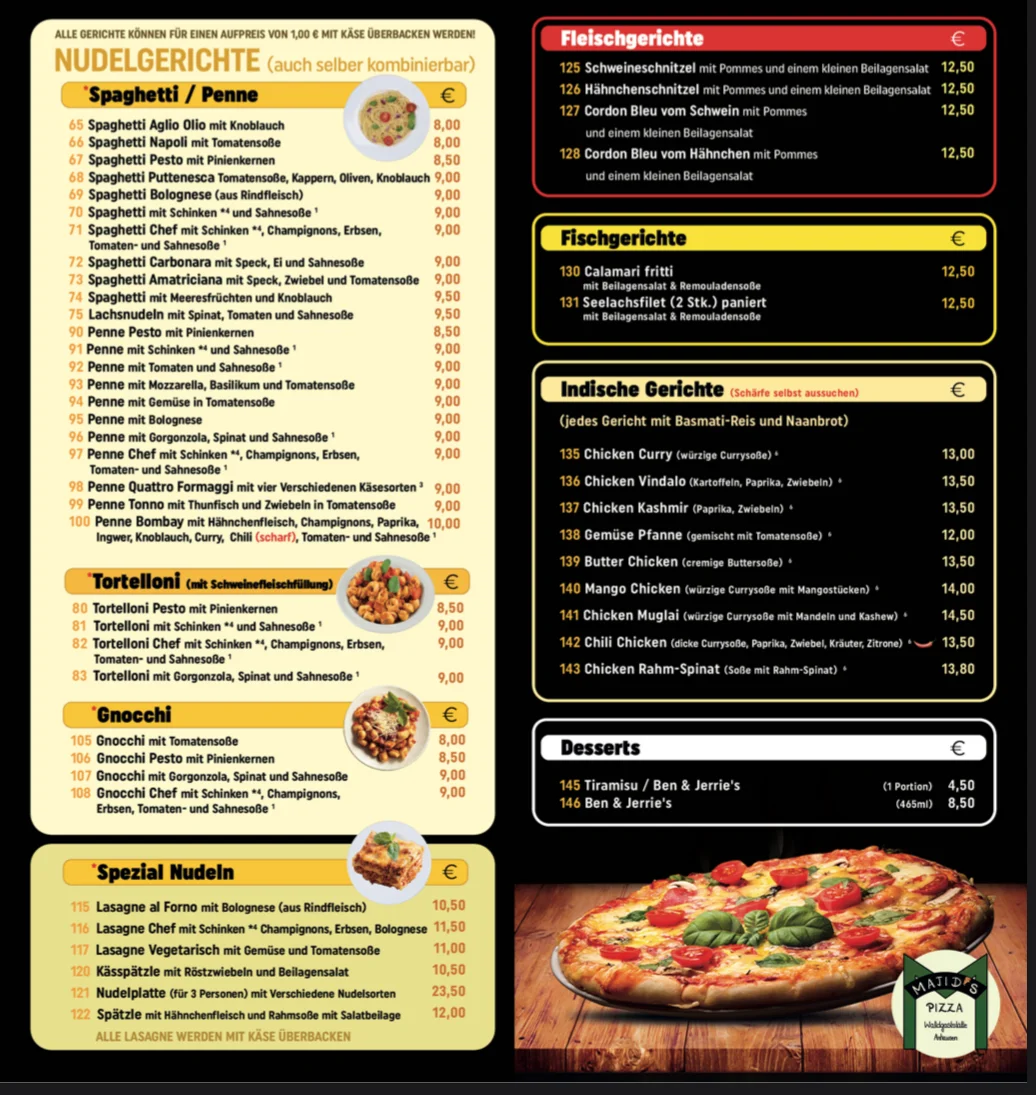 Speisekarte, Majid’s Pizza Anhausen