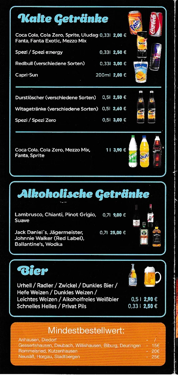 Speisekarte, Majid’s Pizza Anhausen