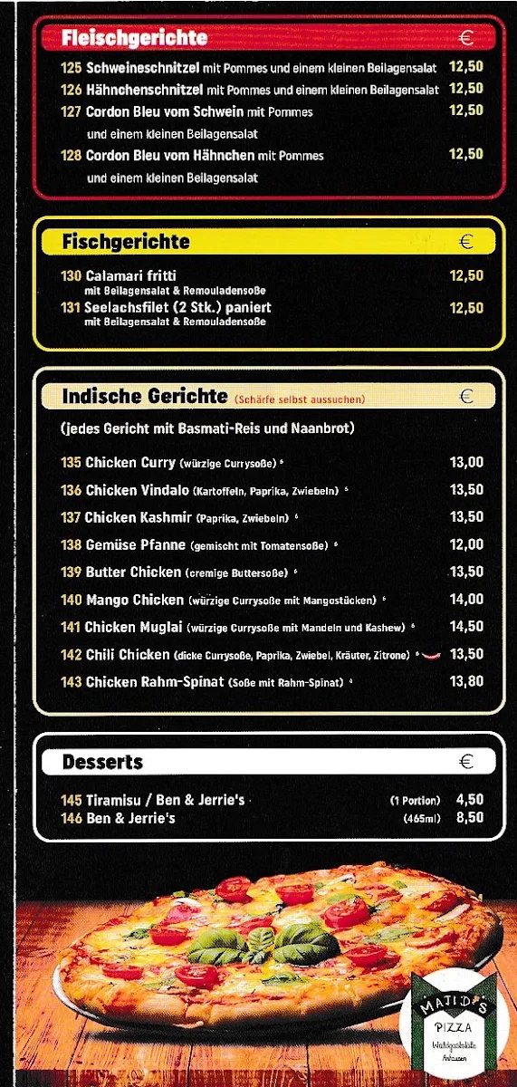 Speisekarte, Majid’s Pizza Anhausen