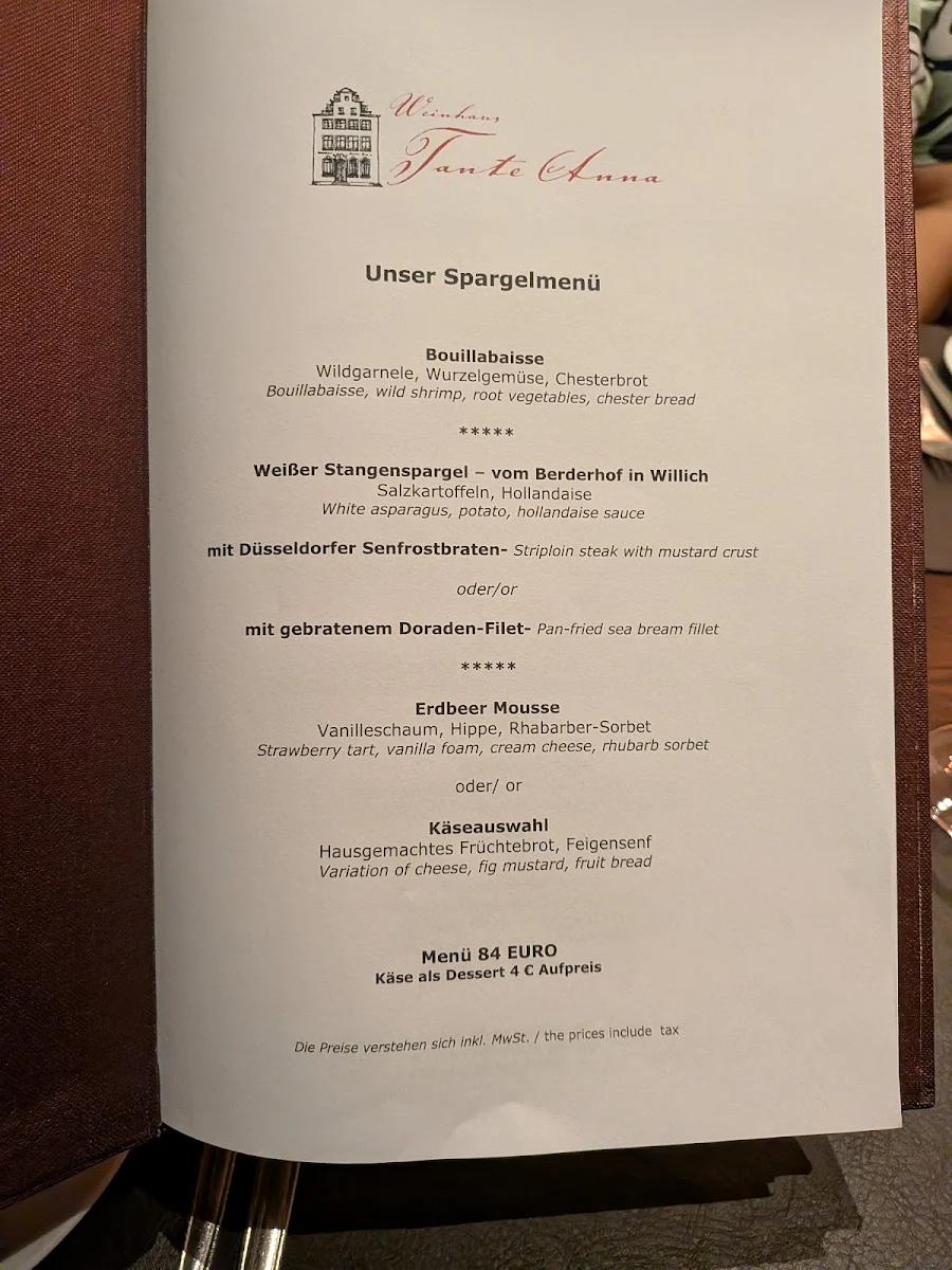 Speisekarte, Weinhaus Tante Anna