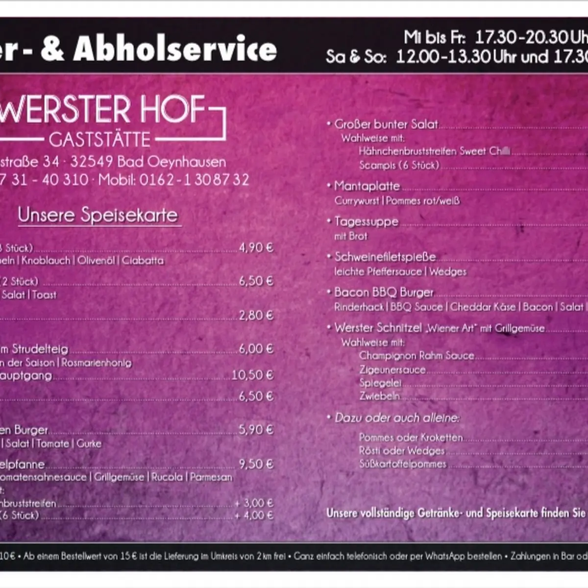 Speisekarte, Werster Hof