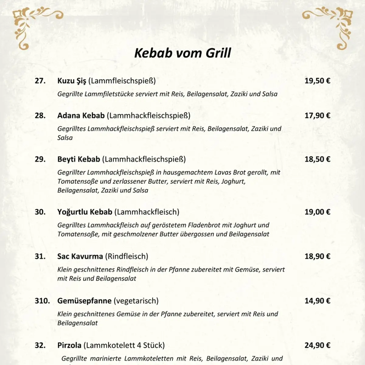 Speisekarte, Restaurant Grillhaus Butzbach
