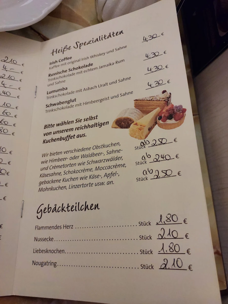 Speisekarte, Café Müller