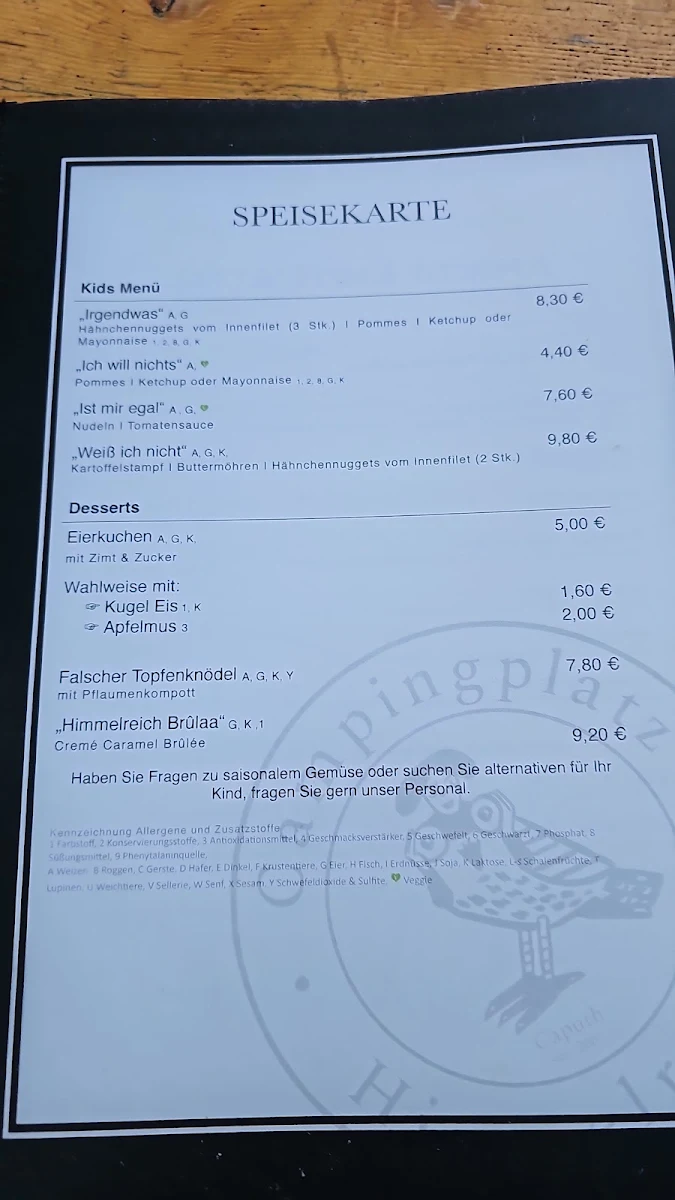 Speisekarte, Restaurant & Biergarten Himmelreich