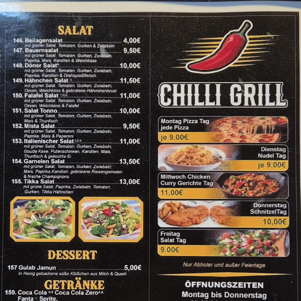 Speisekarte, Chilli Grill Kreuztal