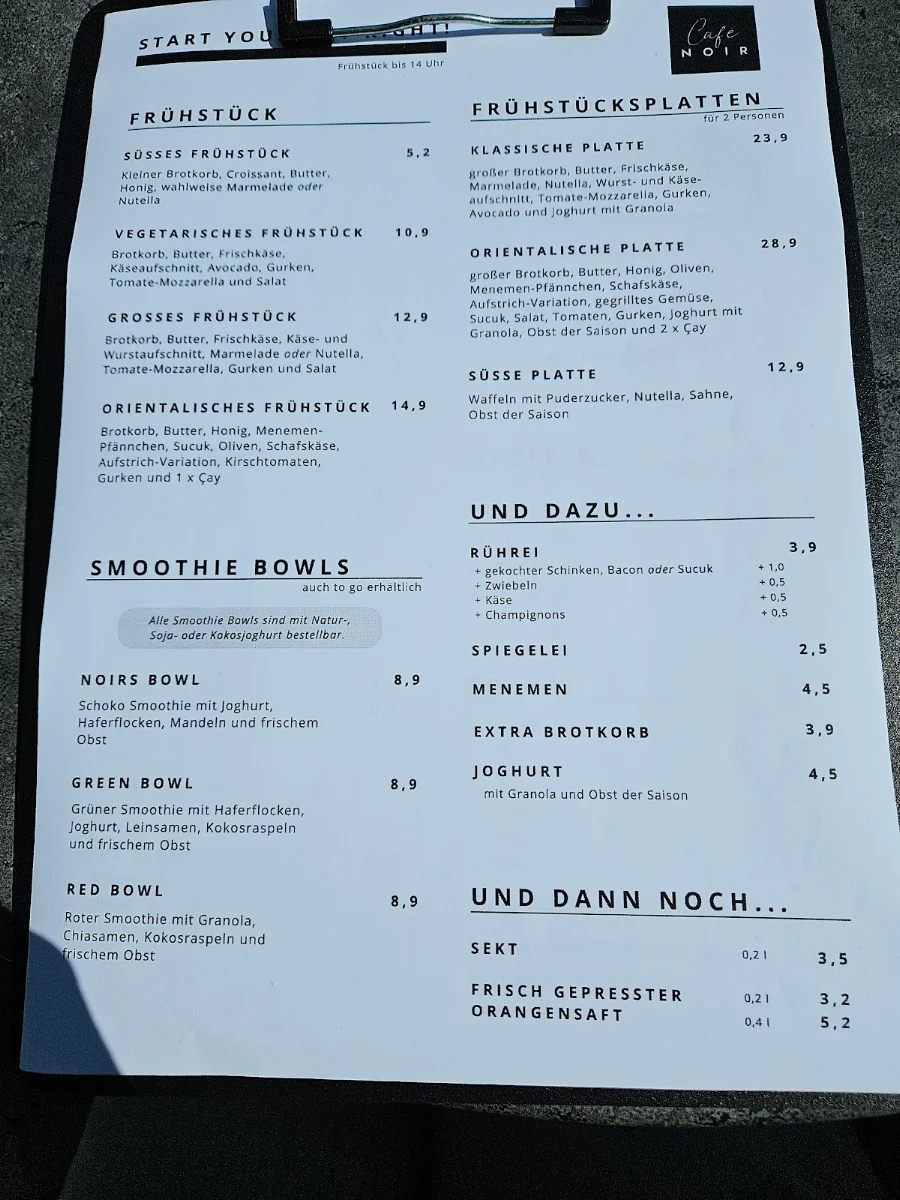 Speisekarte, Café Noir