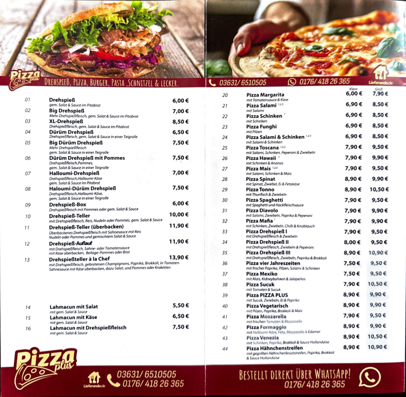 Speisekarte, PIZZA PLUS