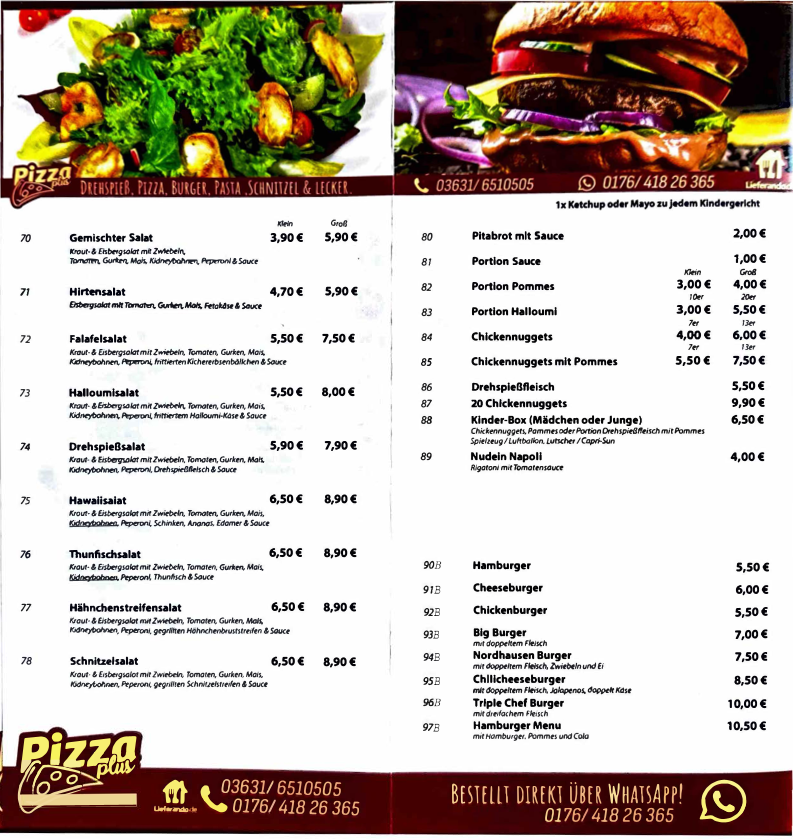 Speisekarte, PIZZA PLUS