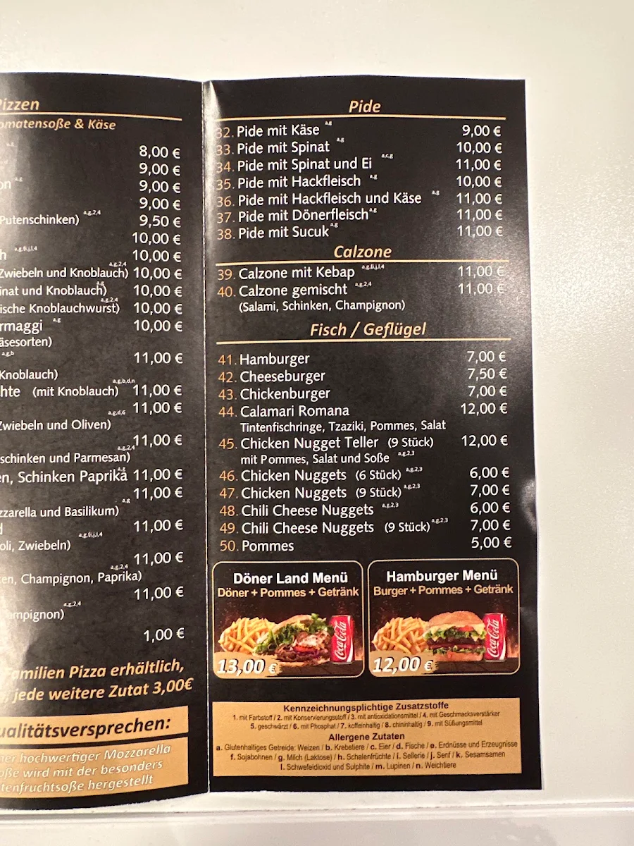 Speisekarte, Döner Land