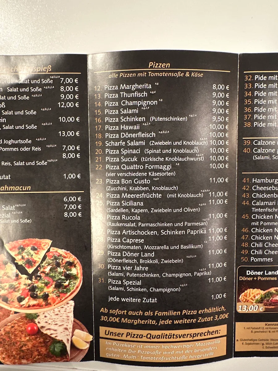Speisekarte, Döner Land