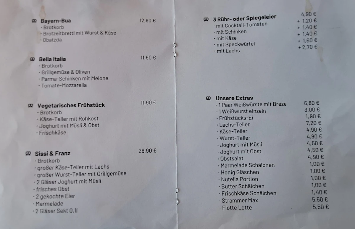Speisekarte, Bäckerei Scharold