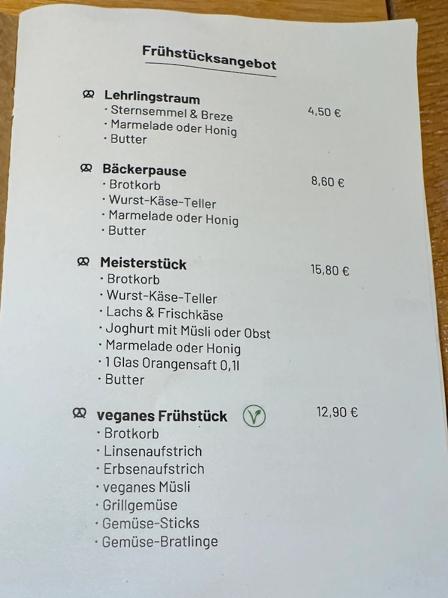 Speisekarte, Bäckerei Scharold