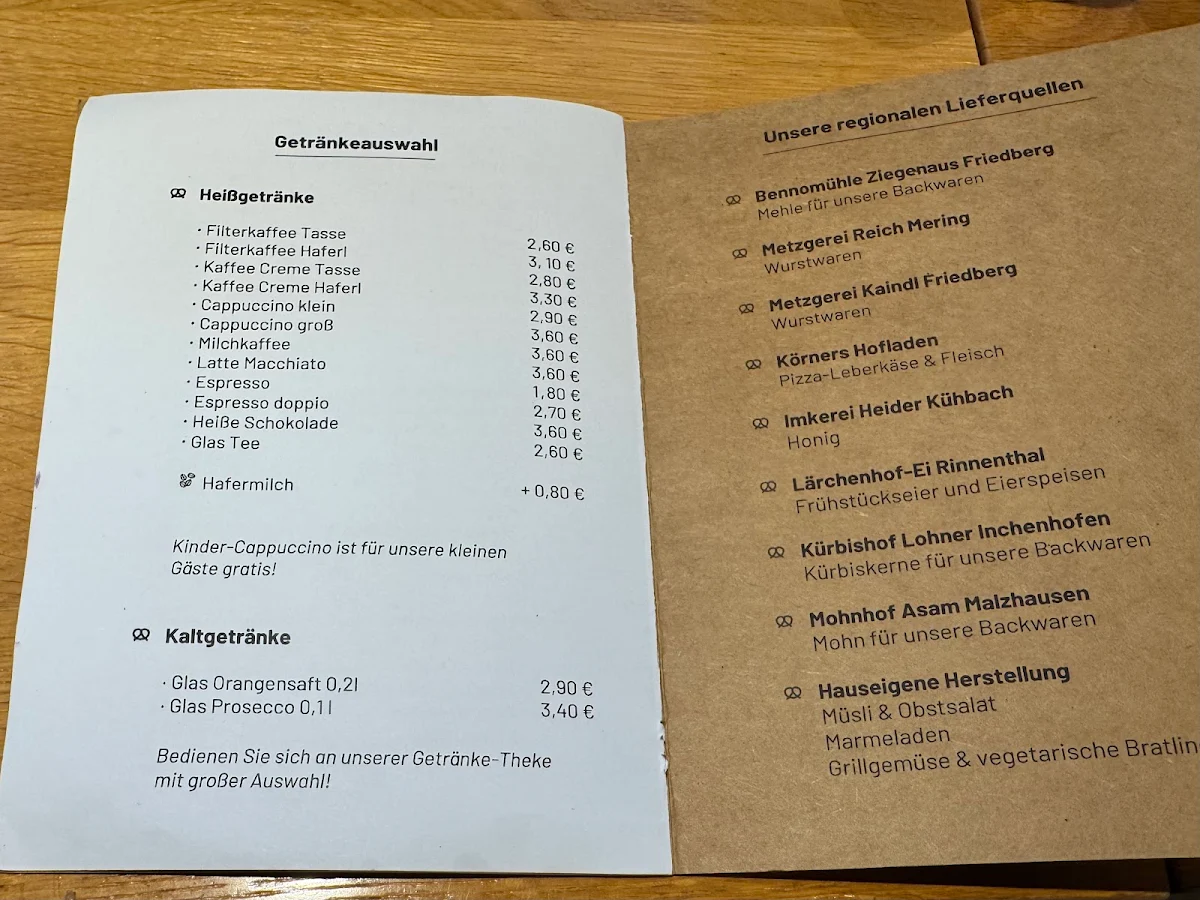 Speisekarte, Bäckerei Scharold