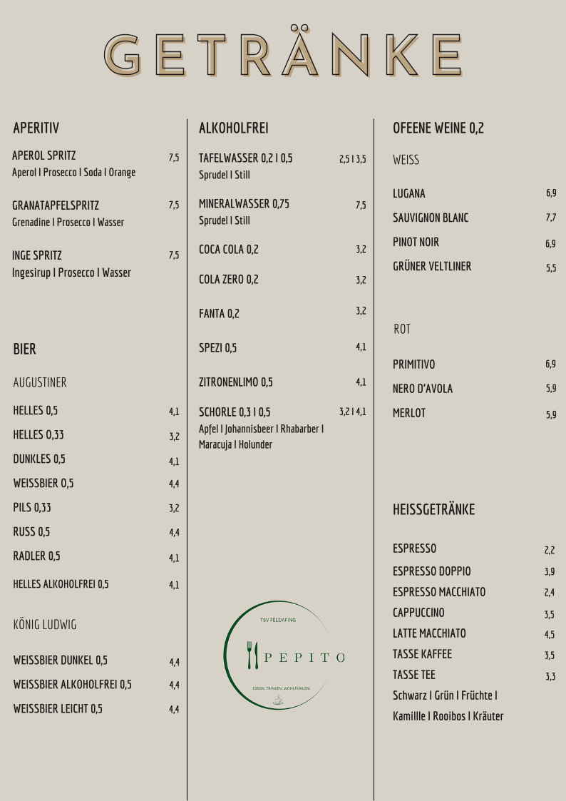 Speisekarte, Ristorante Pepito