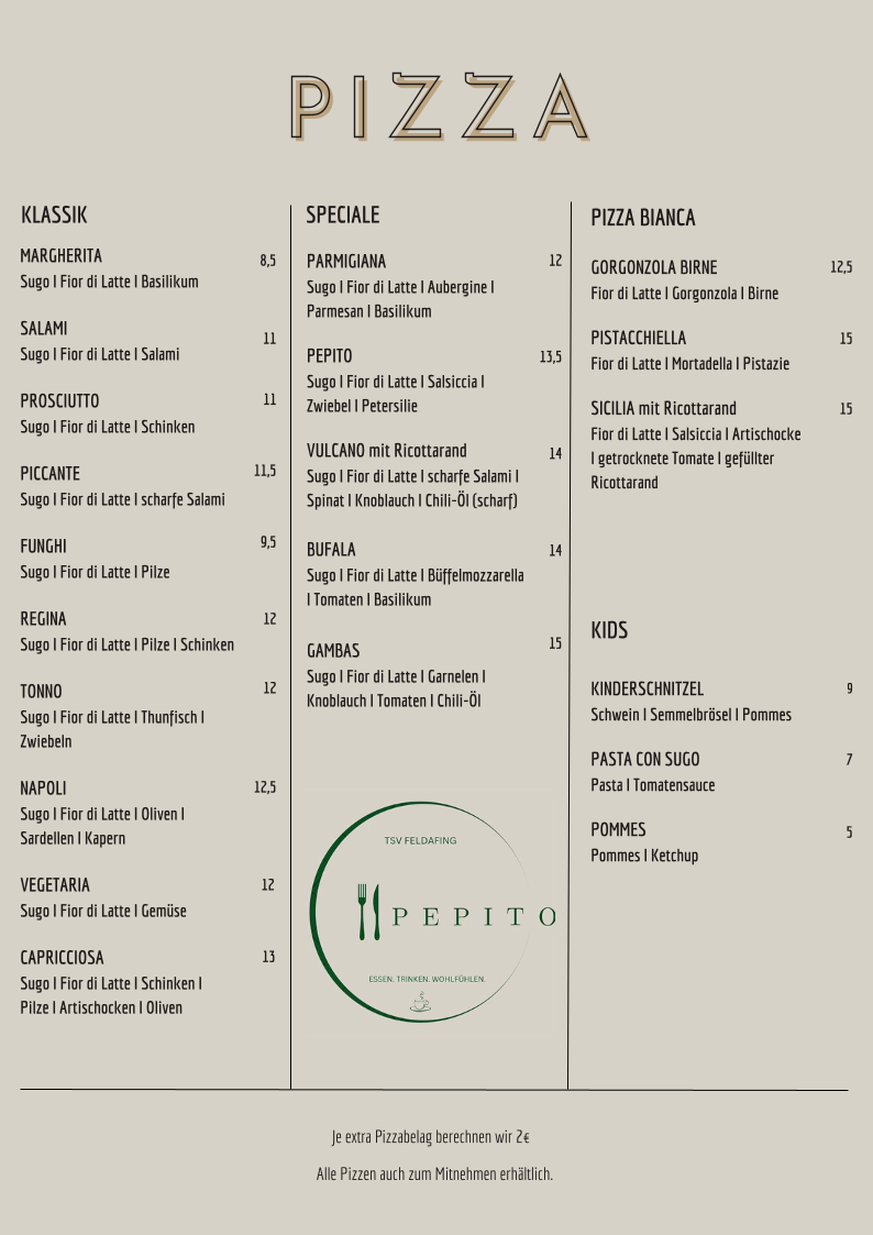 Speisekarte, Ristorante Pepito