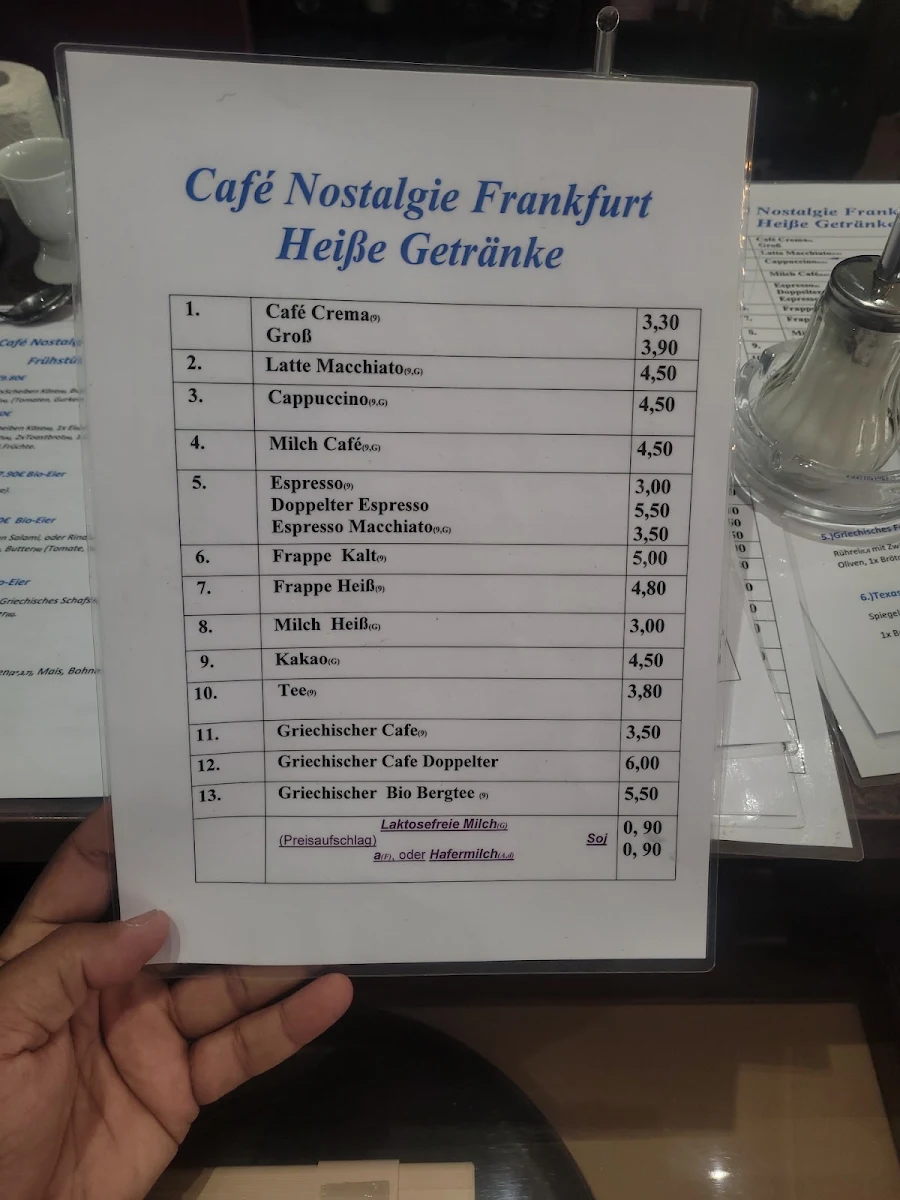 Speisekarte, Cafe Nostalgie Frankfurt