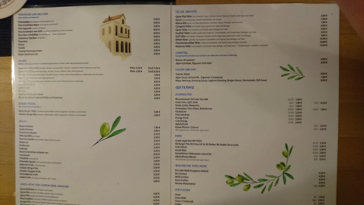 Speisekarte, Mykonos-Grill