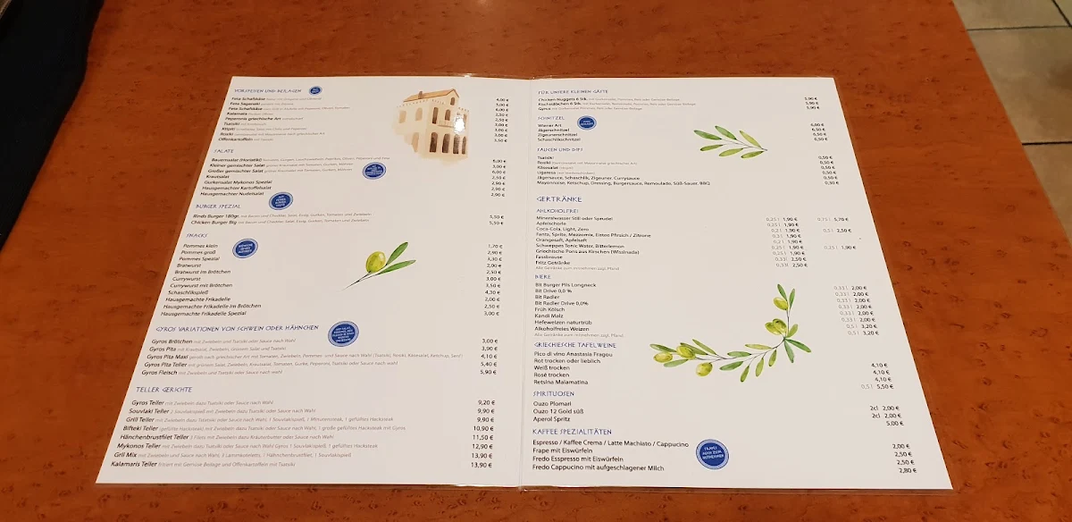Speisekarte, Mykonos-Grill