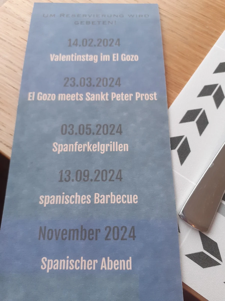 Speisekarte, El Gozo SPO
