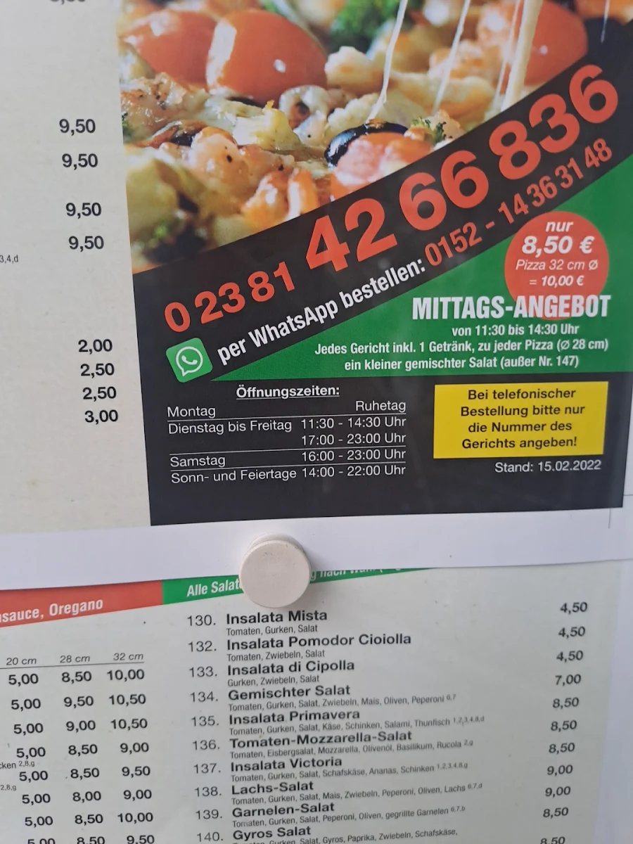 Speisekarte, Pizzeria al Forno