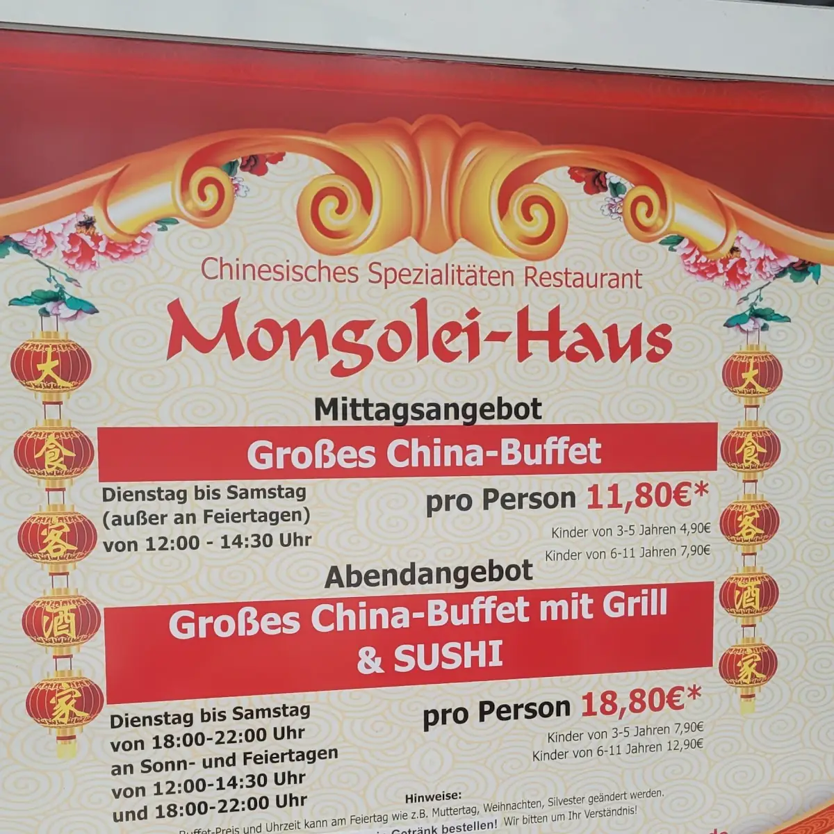 Speisekarte, Mongolei Haus