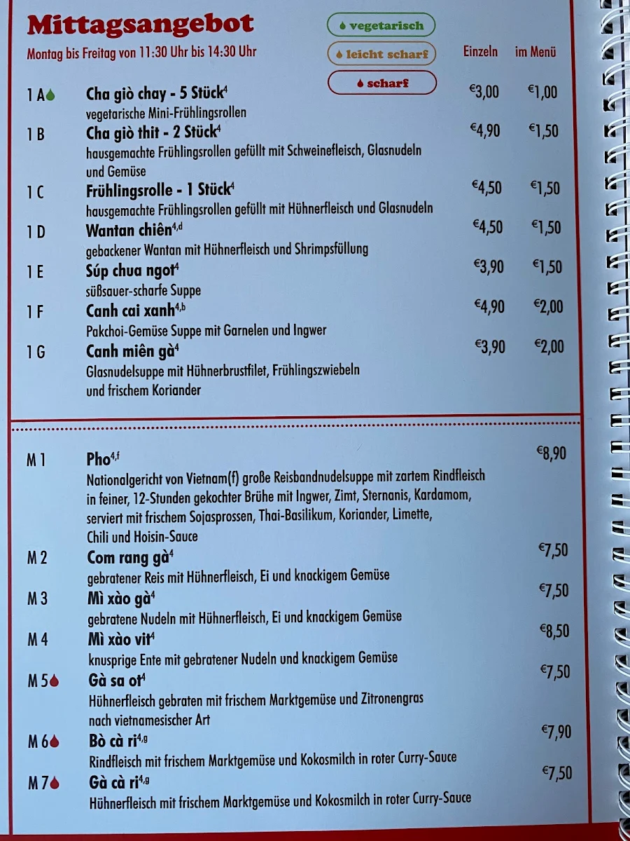 Speisekarte, Restaurant Pho Viet