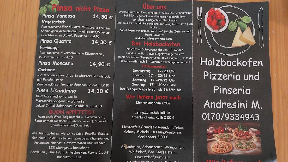 Speisekarte, Andresini Pinseria Pizzeria