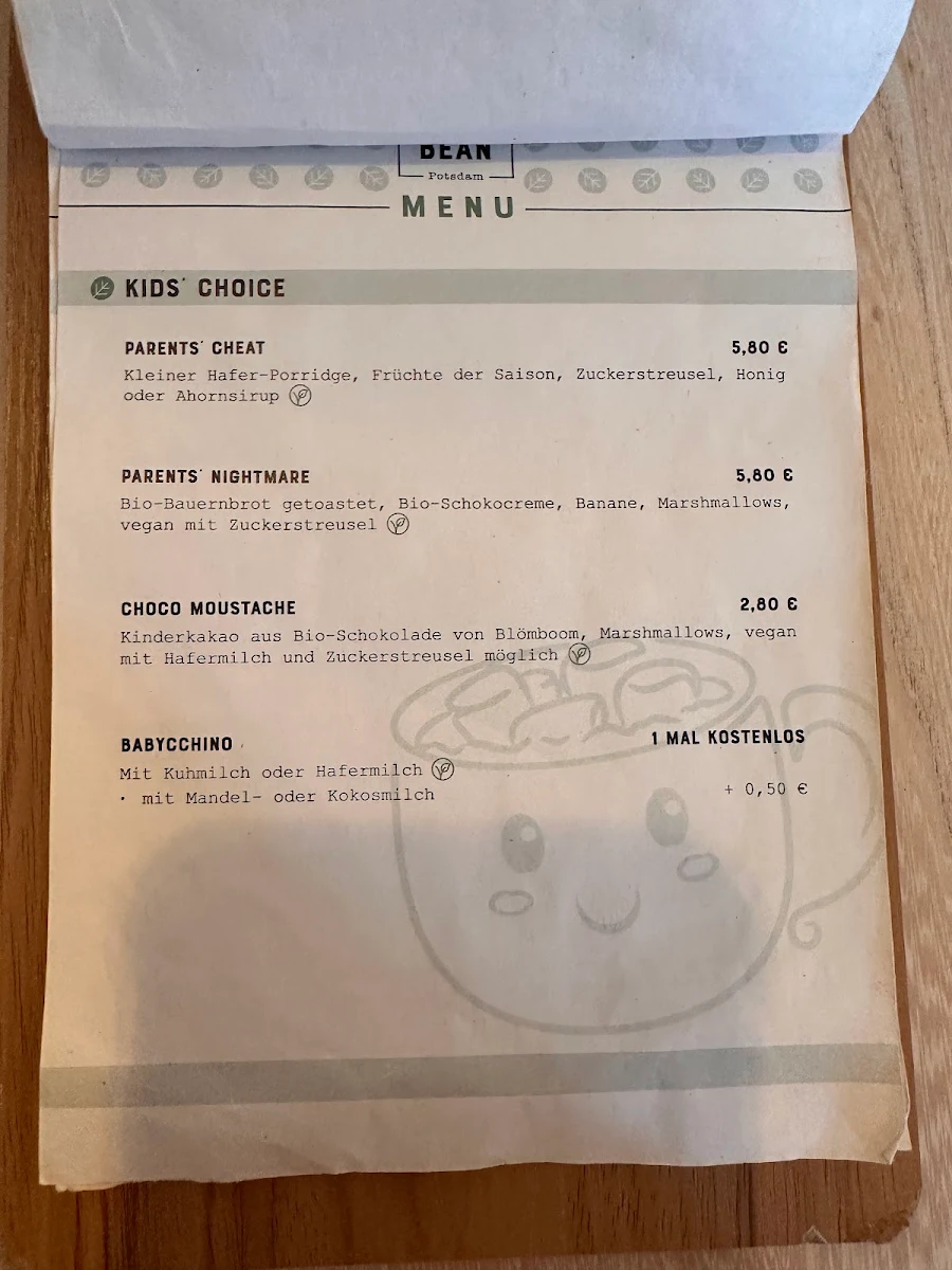 Speisekarte, Café Miss Green Bean