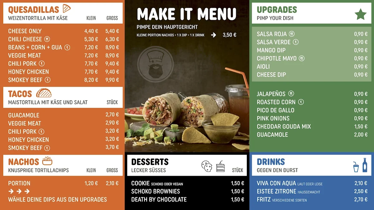 Speisekarte, Matus Burritos Dortmund - Burritos, Quesadillas, Tacos, Nachos & mehr