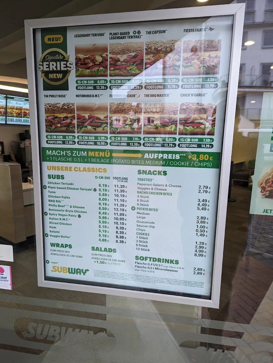 Speisekarte, Subway