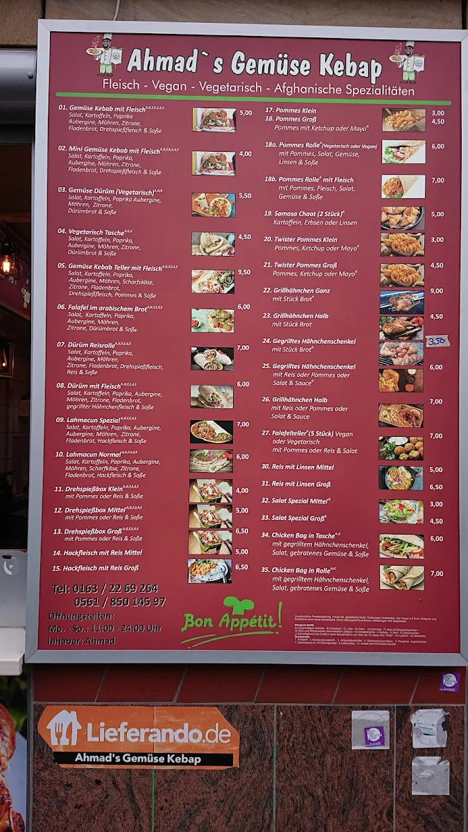 Speisekarte, Ahmad's Gemüs Kebap