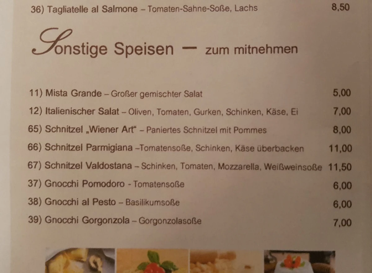Speisekarte, Pizzeria Lurisia | Ferienzimmer