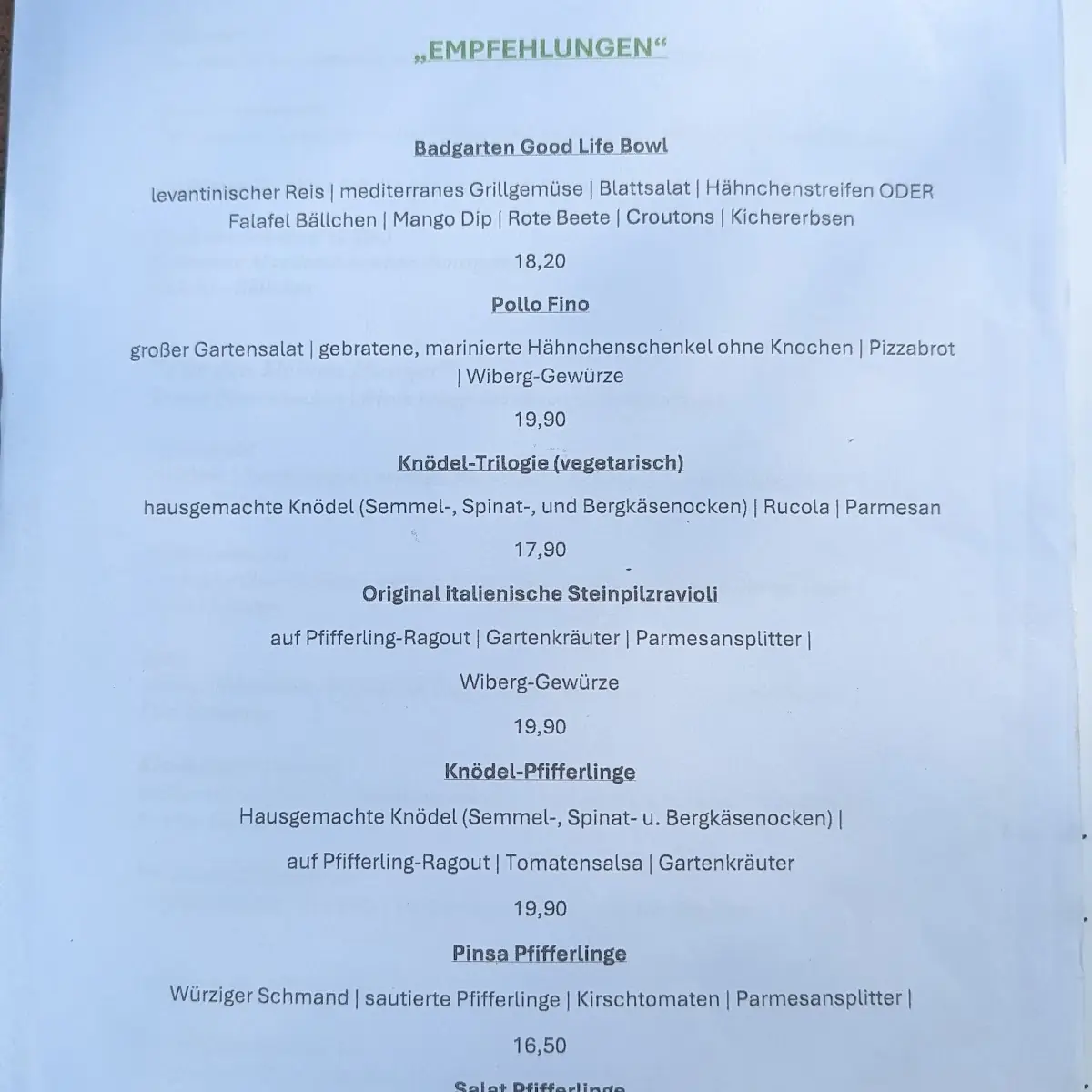 Speisekarte photo 1