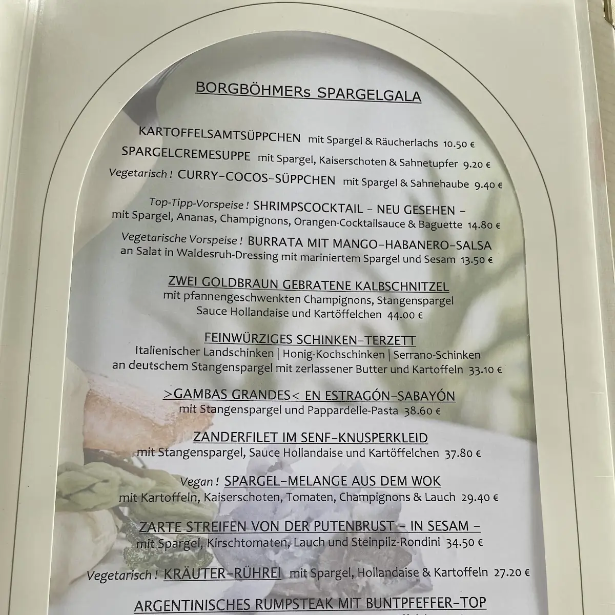 Speisekarte, Borgböhmer's Waldesruh Bochum