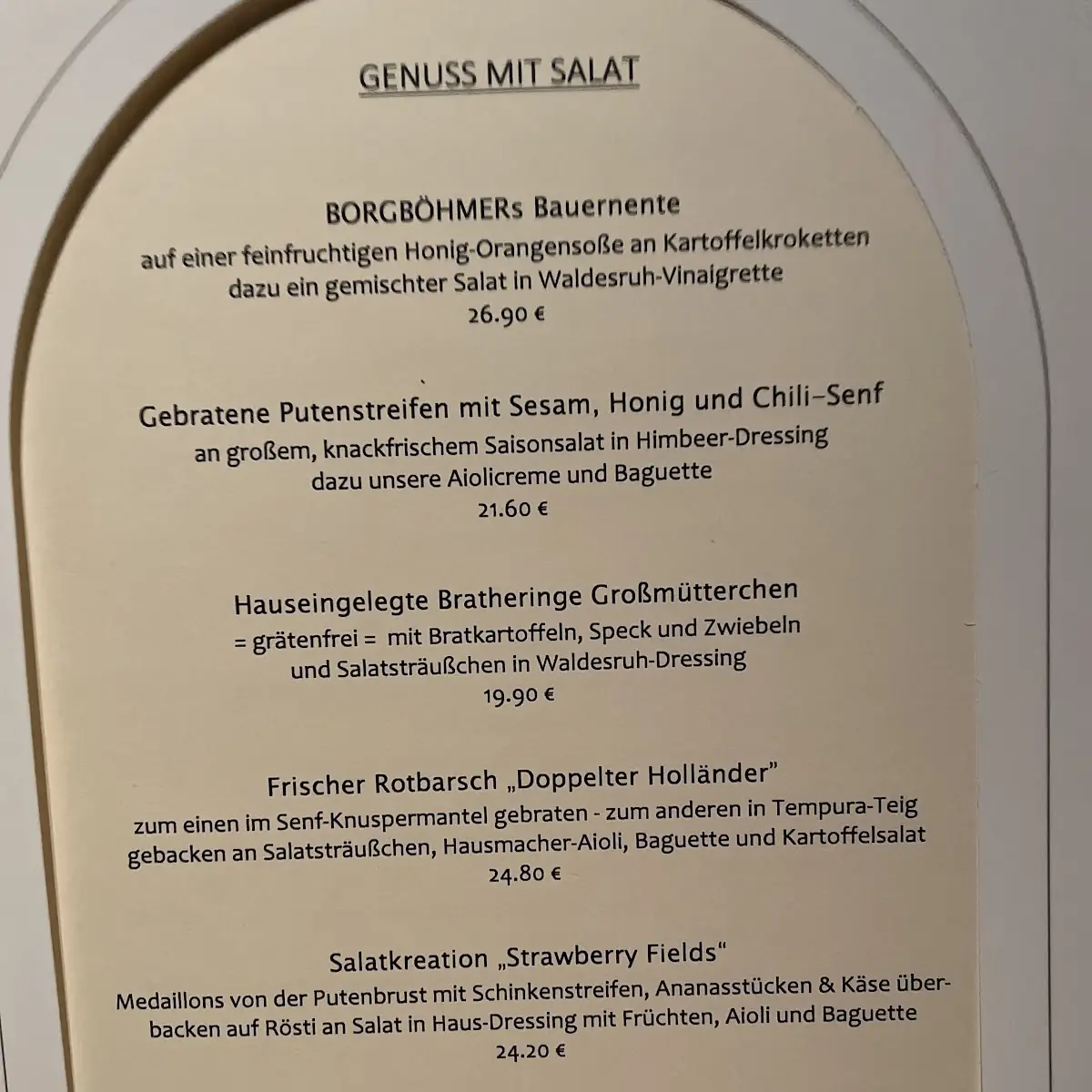 Speisekarte, Borgböhmer's Waldesruh Bochum