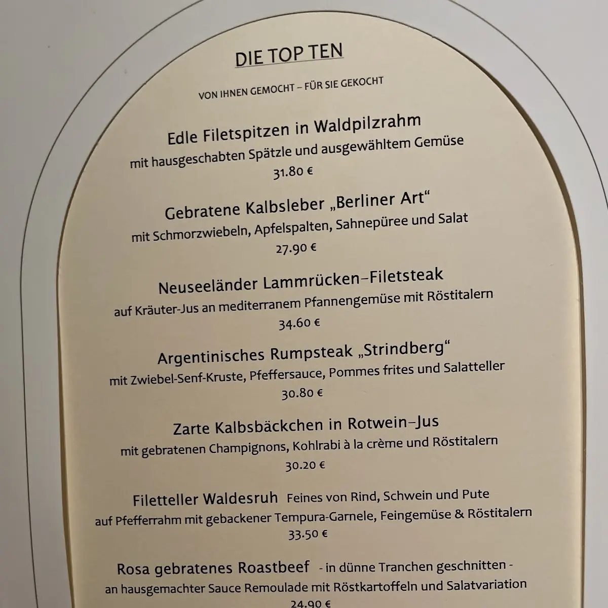 Speisekarte, Borgböhmer's Waldesruh Bochum