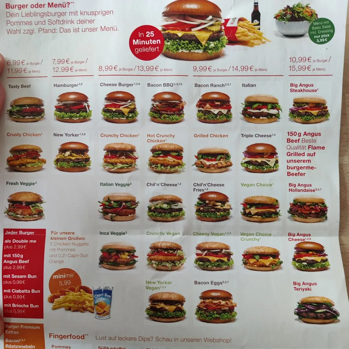 Speisekarte, burgerme Paderborn Mitte
