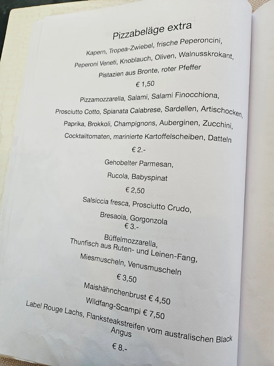 Speisekarte, Ristorante Trinacria