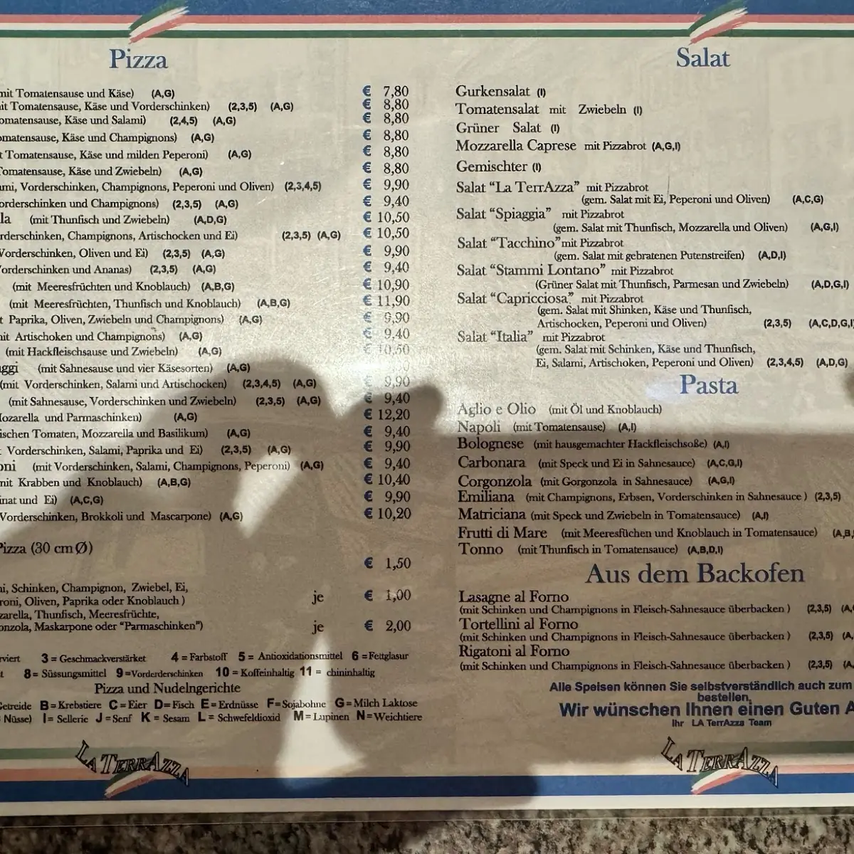 Speisekarte, Eiscafé Pizzeria LA Terrazza