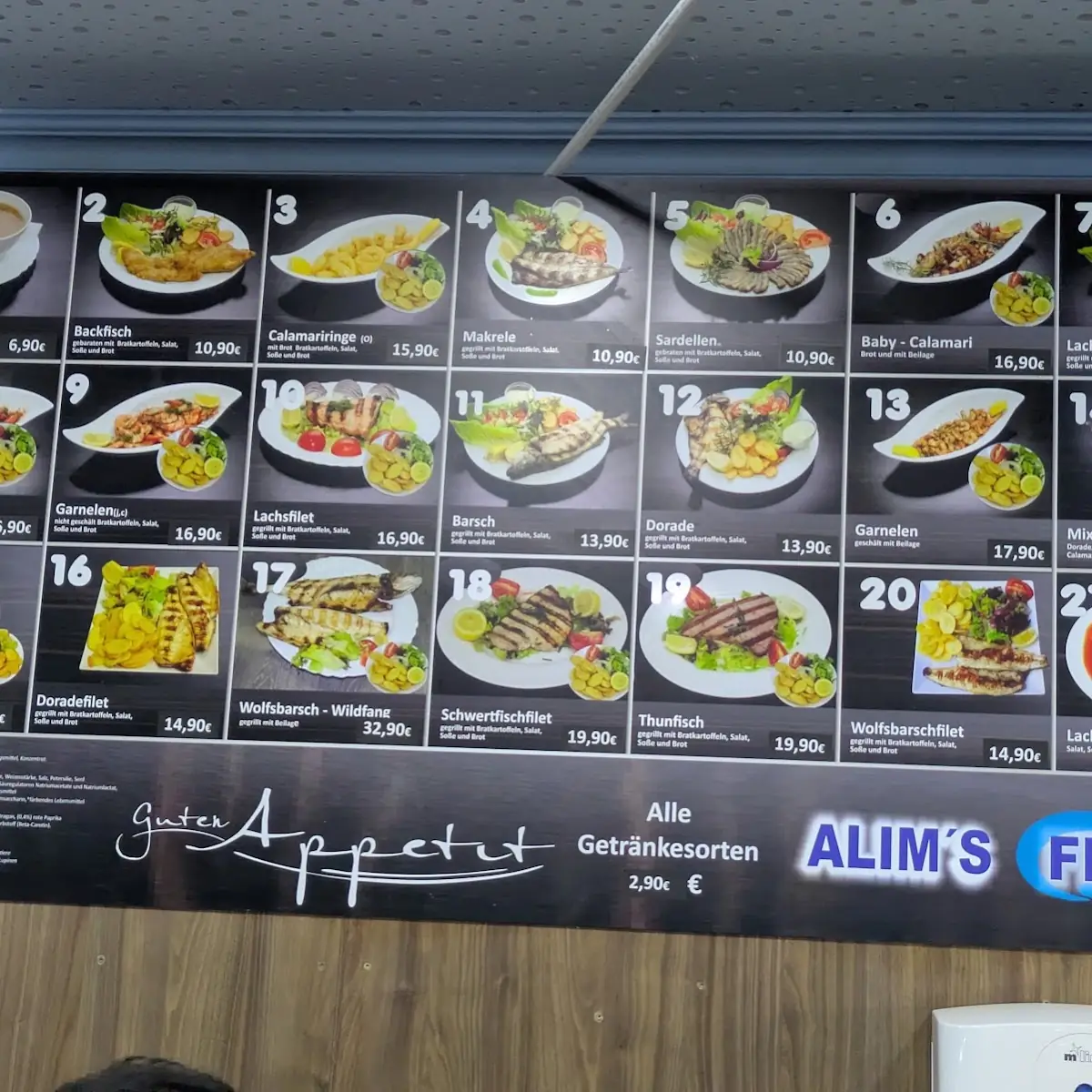 Speisekarte, Alims Fischimbiss Mainzer Landstraße