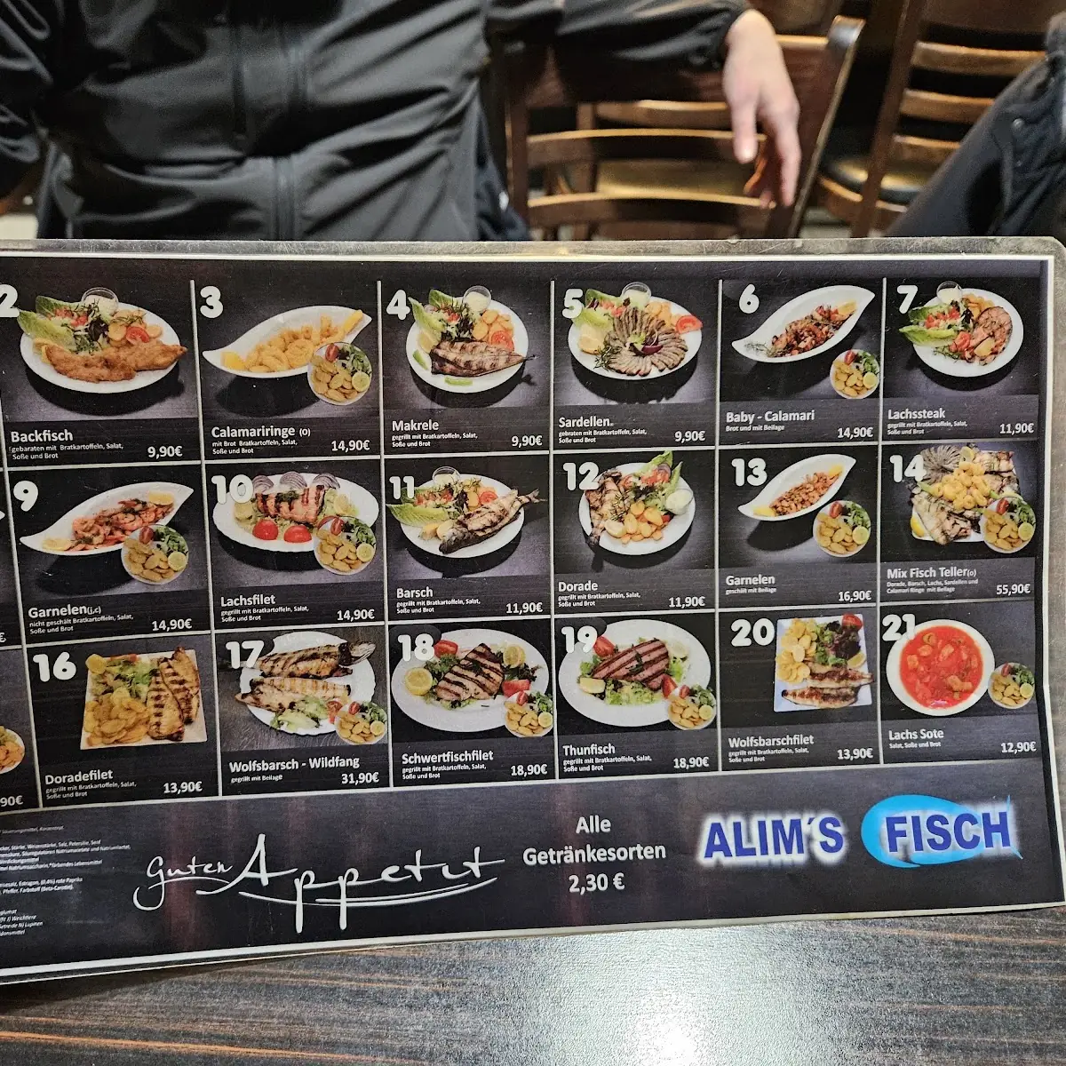 Speisekarte, Alims Fischimbiss Mainzer Landstraße
