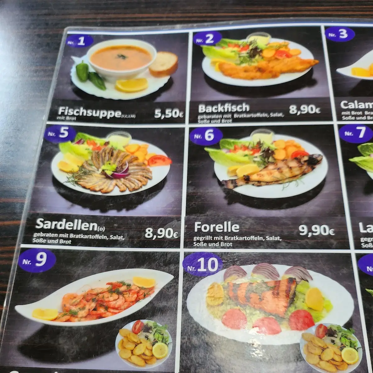 Speisekarte, Alims Fischimbiss Mainzer Landstraße