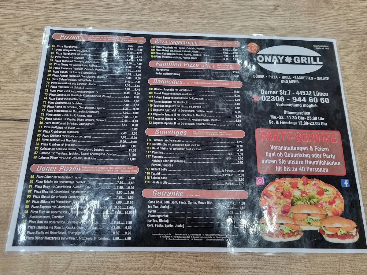 Speisekarte, Onay Grill