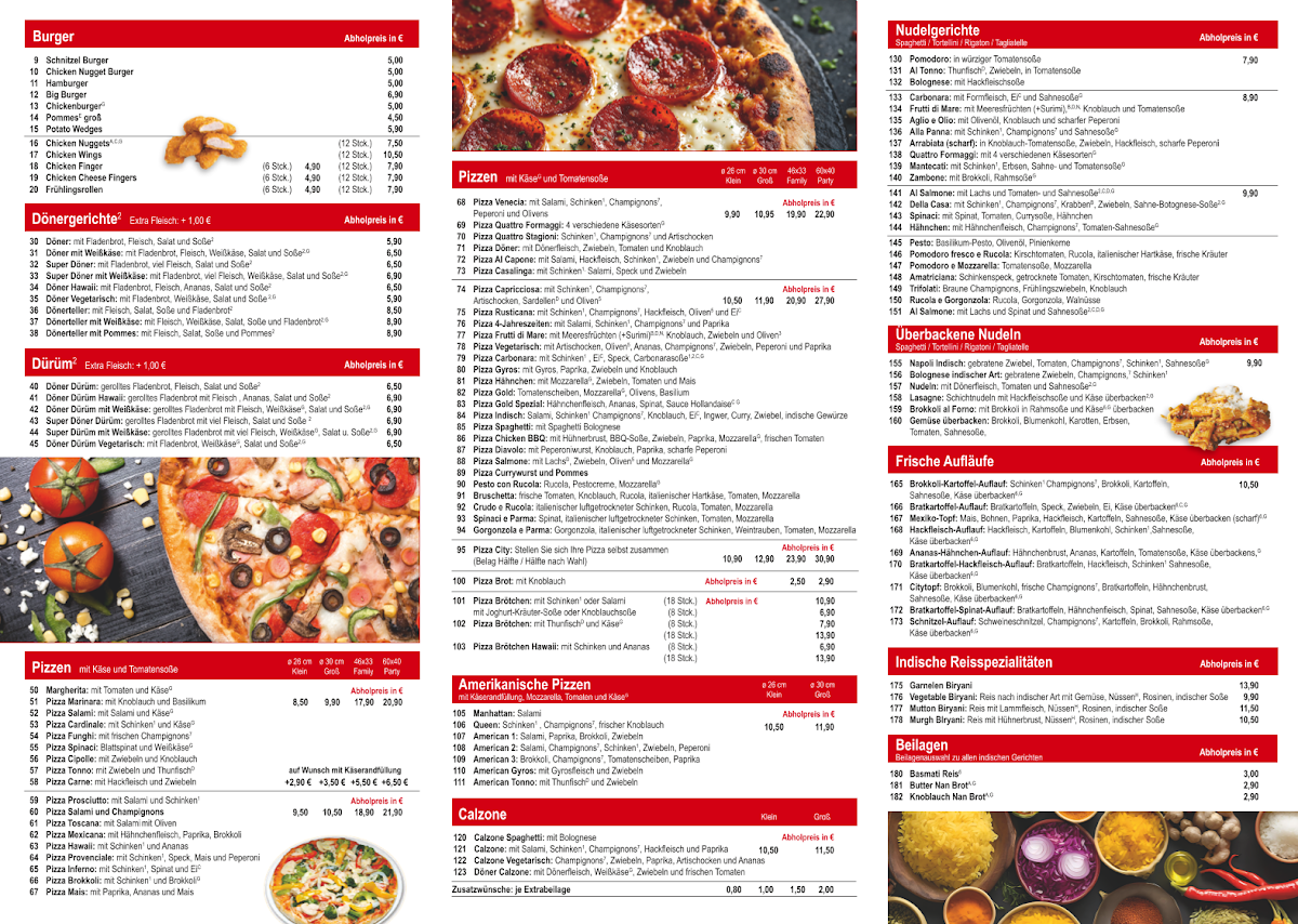 Speisekarte, Golden Pizza