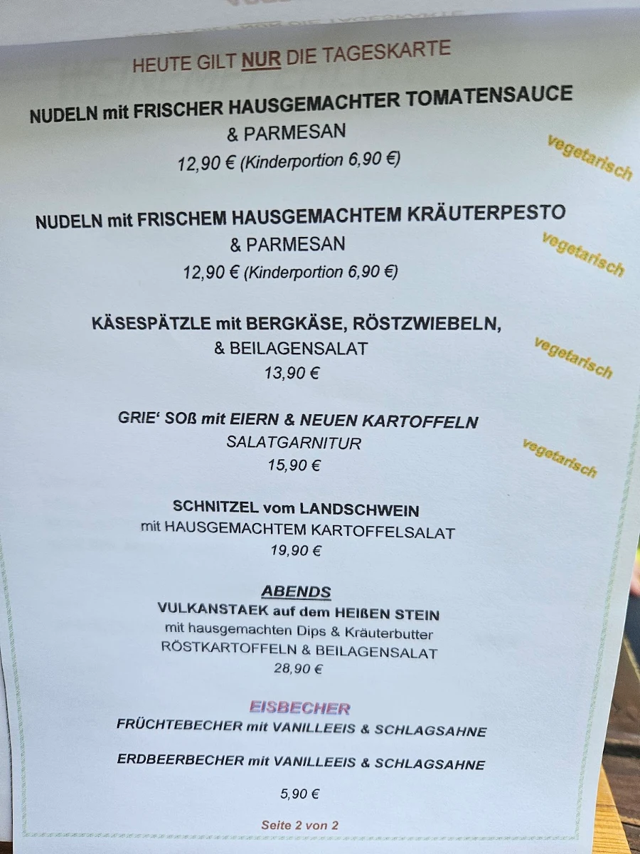Speisekarte, VulkanWohnzimmer® und VulkanRösterei®