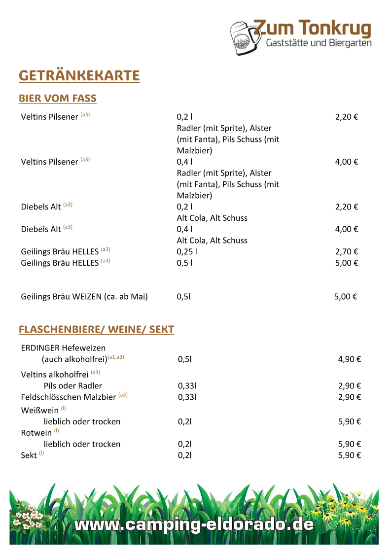 Speisekarte, Zum Tonkrug- Gaststätte und Biergarten