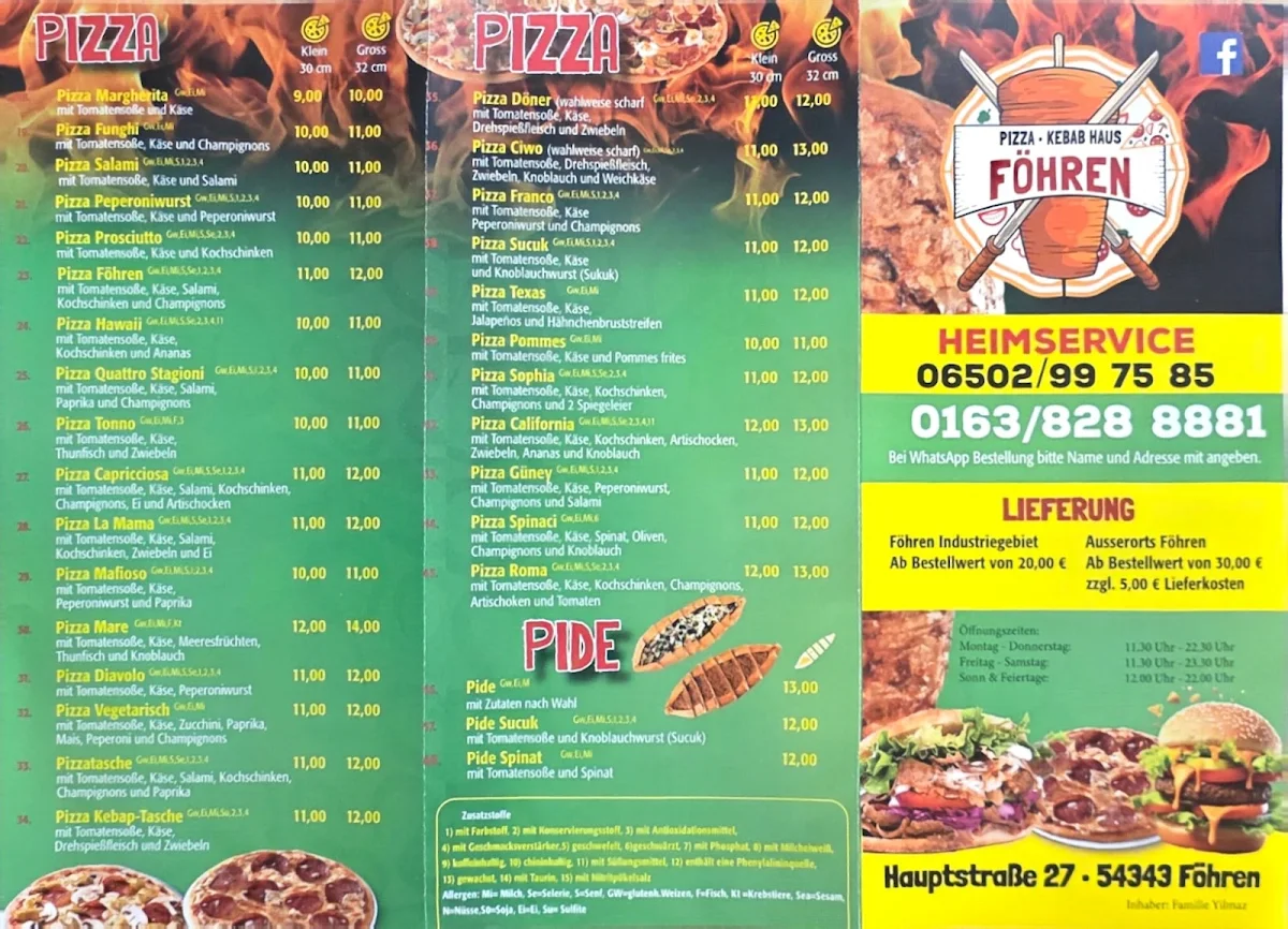 Speisekarte, Pizza Kebap Haus