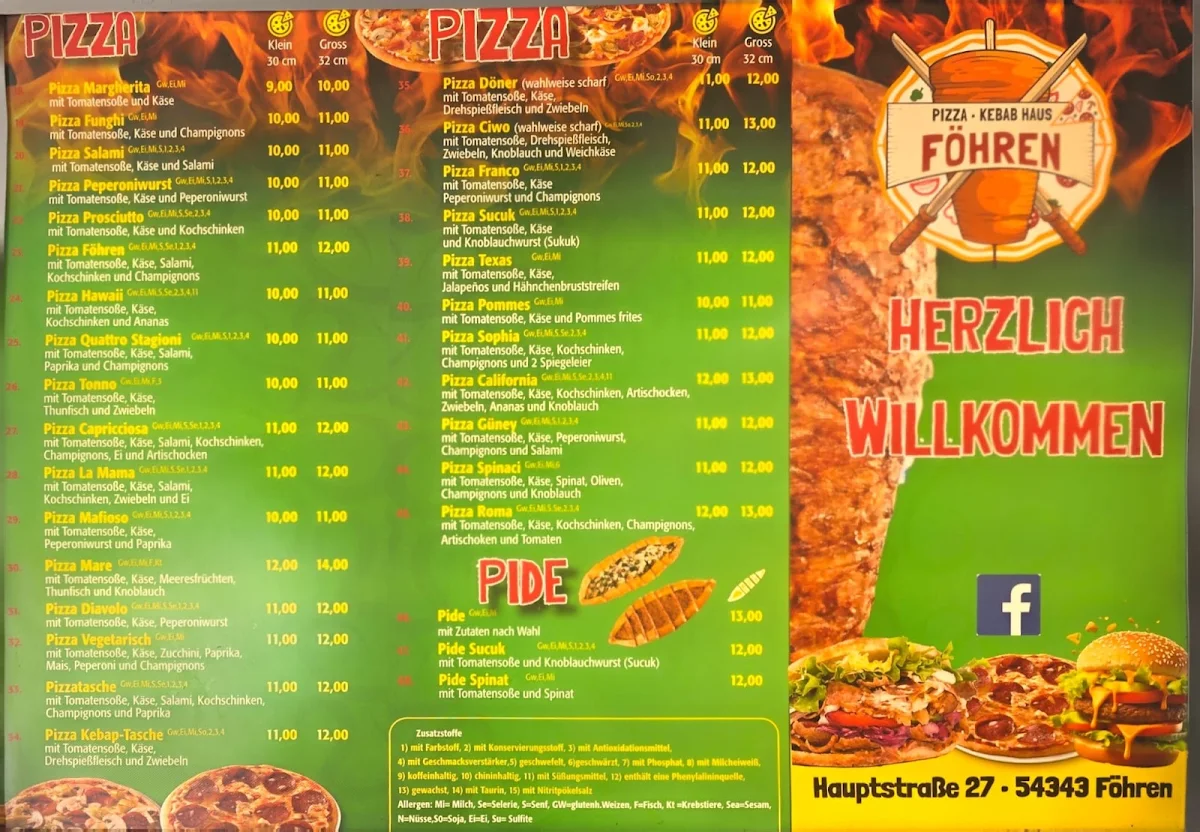 Speisekarte, Pizza Kebap Haus