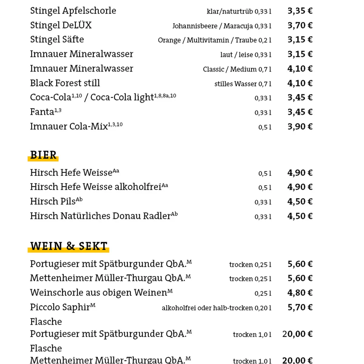 Speisekarte, Bäckerei Koch